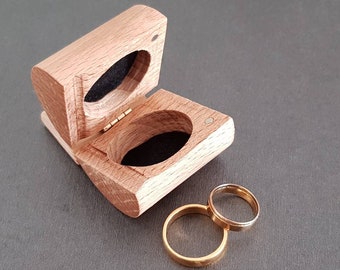 Ataúd de caja de anillo de madera para 2 anillos, motivo, texto, fecha, coordenadas libremente seleccionables, cierre magnético, caja de joyería, anillos de boda