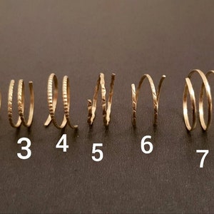 Stack rings, thin rings of brass,request:silver or gold, various patterns,gold color, toes, midfinger or thumb size selectable