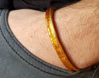 Gold bangle 24K pure gold 999.9 solid cuff, handmade, surface, organic, hammered, structured, gold selectable 18K, 14K, 9K, 8K,