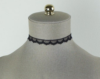 Ras de cou fin en dentelle noire - Ras de cou mignon en dentelle - Ras de cou délicat et fin en dentelle noire - Collier ras de cou rétro en dentelle - Bijoux en dentelle