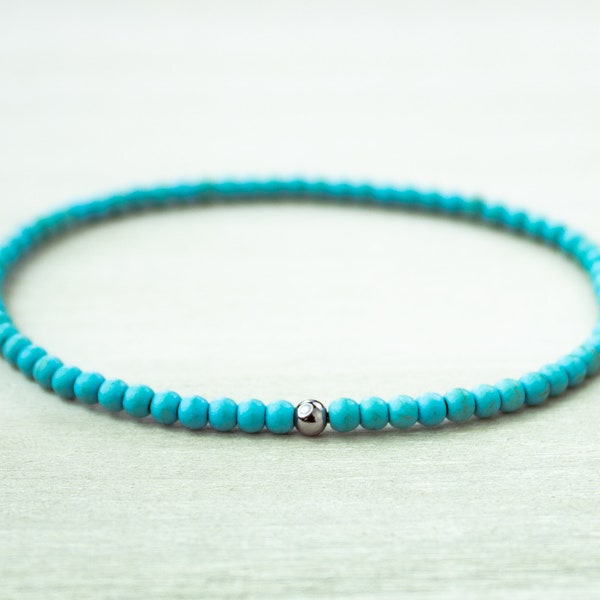 Turquoise Beaded Bracelet, 3mm Tiny Bead, Elastic Bracelet