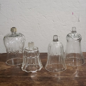 Vintage Homco Clear Glass Peg Votive Candle Cups, Set of 4 Assorted Sconce Inserts, Renaissance Drape, Chantilly, Starburst, Tulip Patterns