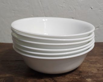 Vintage Corelle Winter Frost White Cereal Bowls, Set of 6, Replacement Vitrelle Glass Soup Bowls, Pre-owned Corelle Lot READ