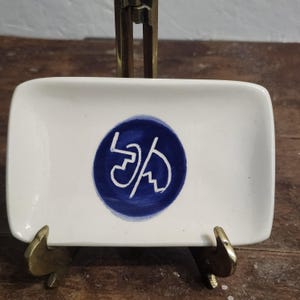 Vintage Ute Mountain Trl Pottery Dish Rectangle Small Signed T Taylor 4.5x3" Blue Design