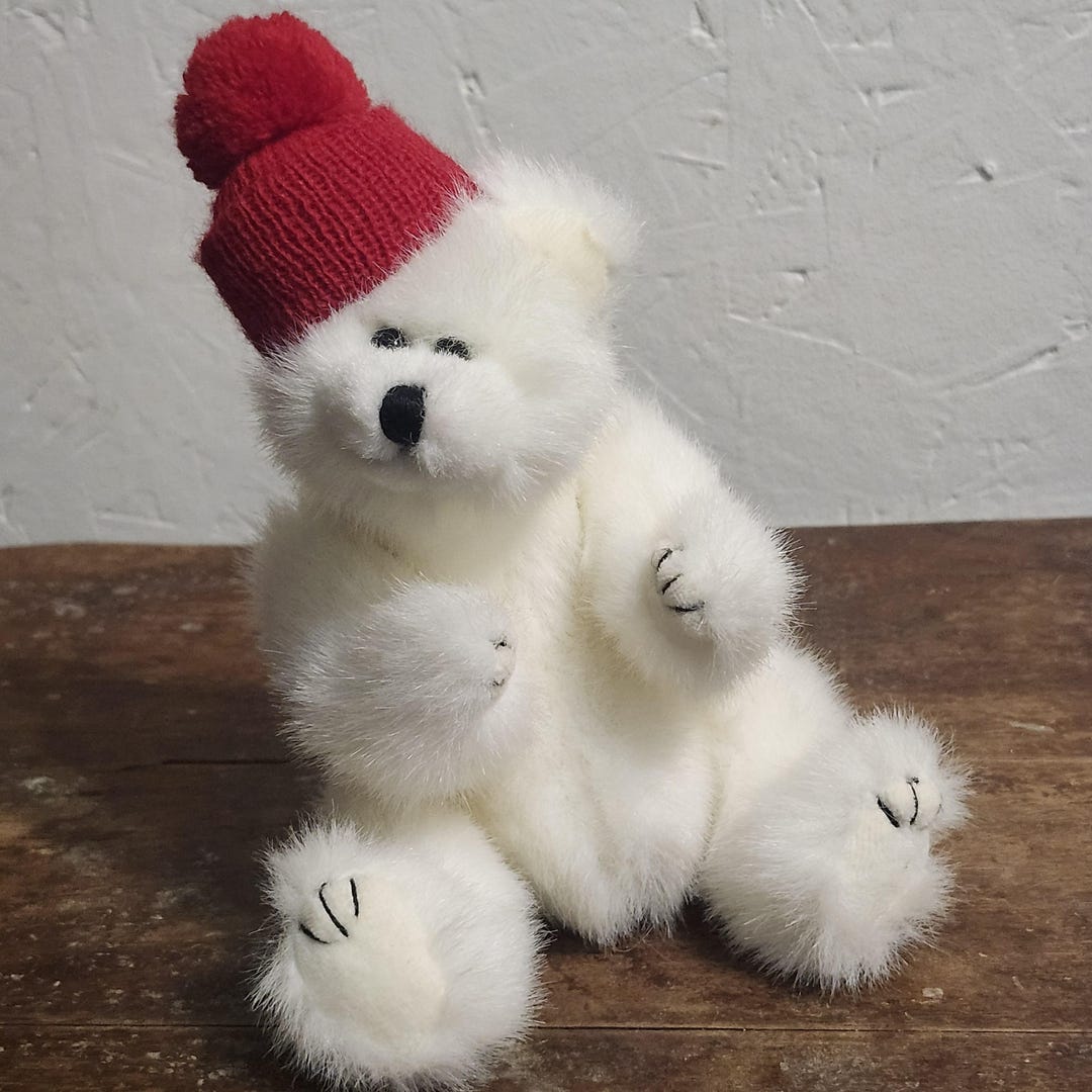 1993 Vintage TY Attic Bear PEPPERMINT Polar Bear Red Knit Winter Hat ...