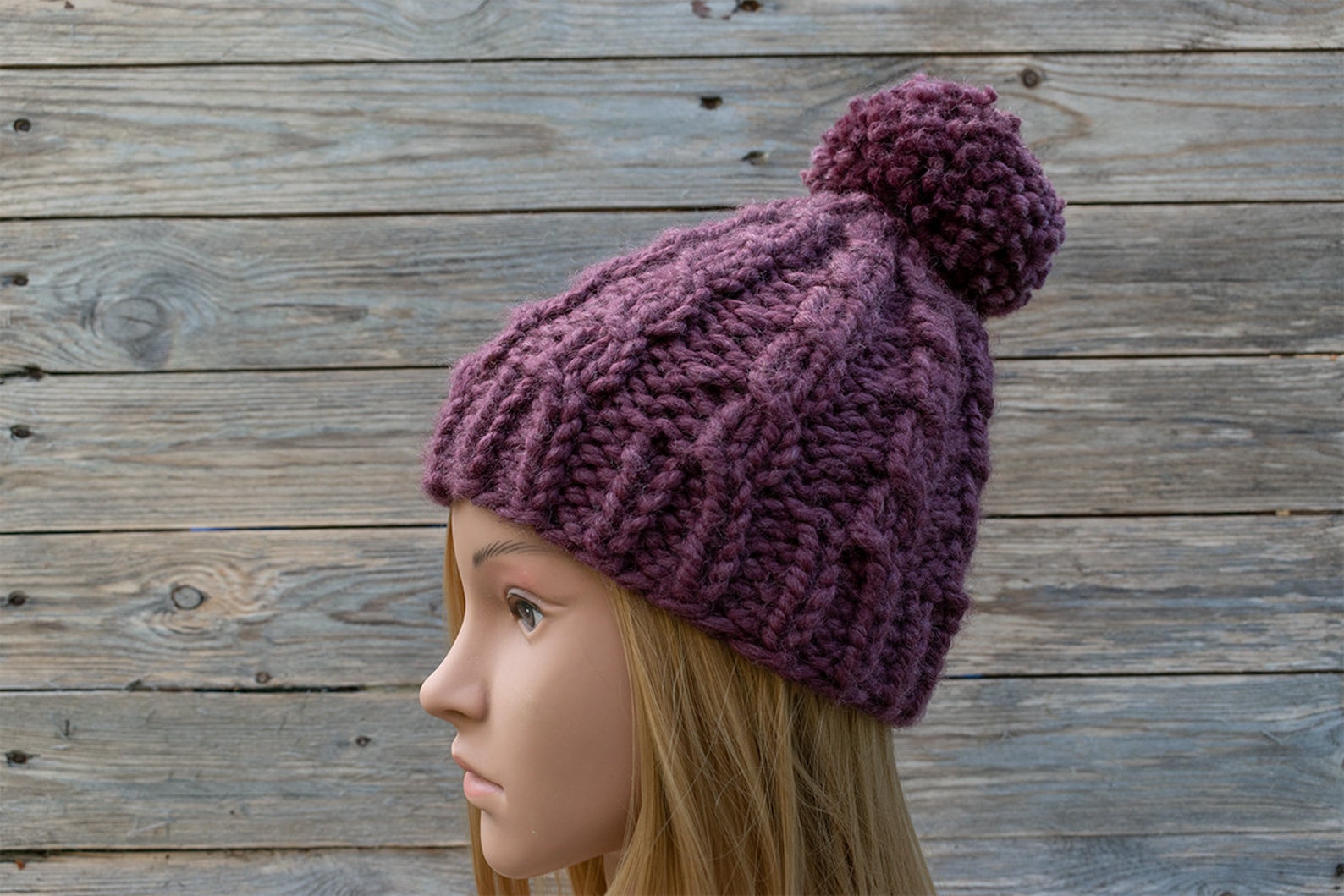 Chunky Knit Cable Beanie with Pompom Handmade Womens Winter Etsy