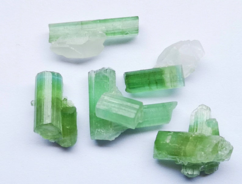 24 Carats Superb! Greenish Tourmaline Crystals With Quartz 5 Crystals Froma Afghanistan