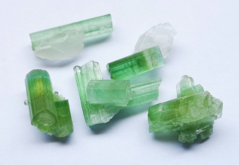 24 Carats Superb! Greenish Tourmaline Crystals With Quartz 5 Crystals Froma Afghanistan