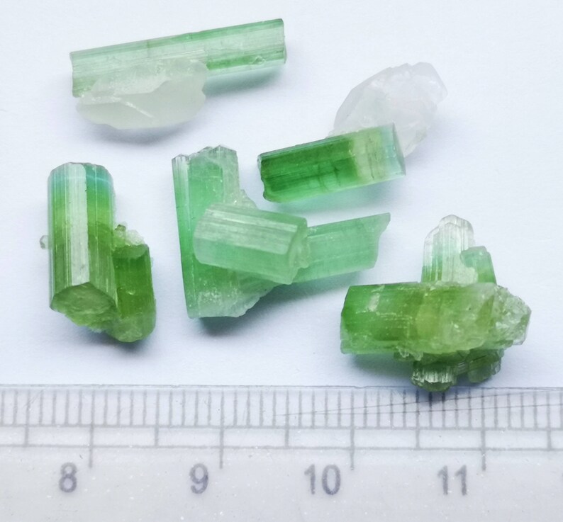 24 Carats Superb! Greenish Tourmaline Crystals With Quartz 5 Crystals Froma Afghanistan