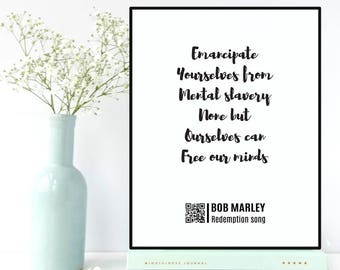 Bob Marley Redemption Song Print: Inspirational Lyrics, QR Code (Digital Download)