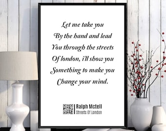 Streets Of London Lyrics Print: Ralph McTell Song Quote (Digital Download)