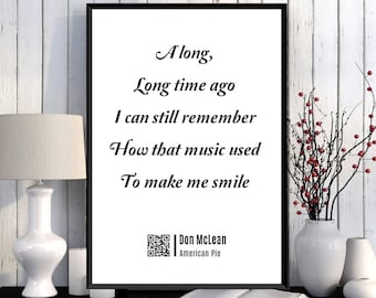 American Pie | Don McLean | Song QR code | Motivational quote | Scan To Listen