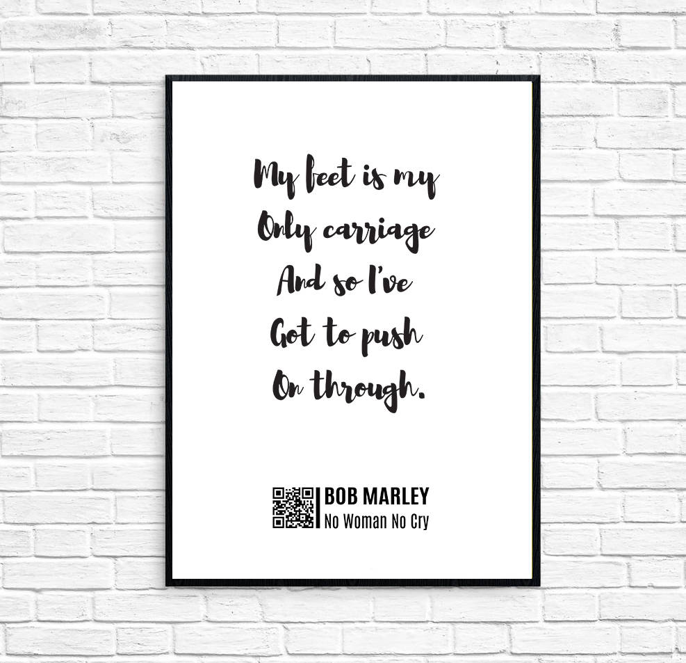 Bob Marley No Woman, No Cry Shadow Song Lyric Quote Print - Red