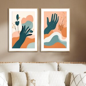 Abstracte handen kunstafdrukset: boho modern muurdecor (digitale download)