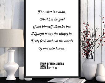 Frank Sinatra &#39;My Way&#39; Lyrics Print: Scan QR Code (Digital Download)