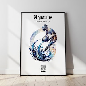 Aquarius Zodiac Print: Horoscope Wall Art, Scan for Daily Insights (Digital Download)