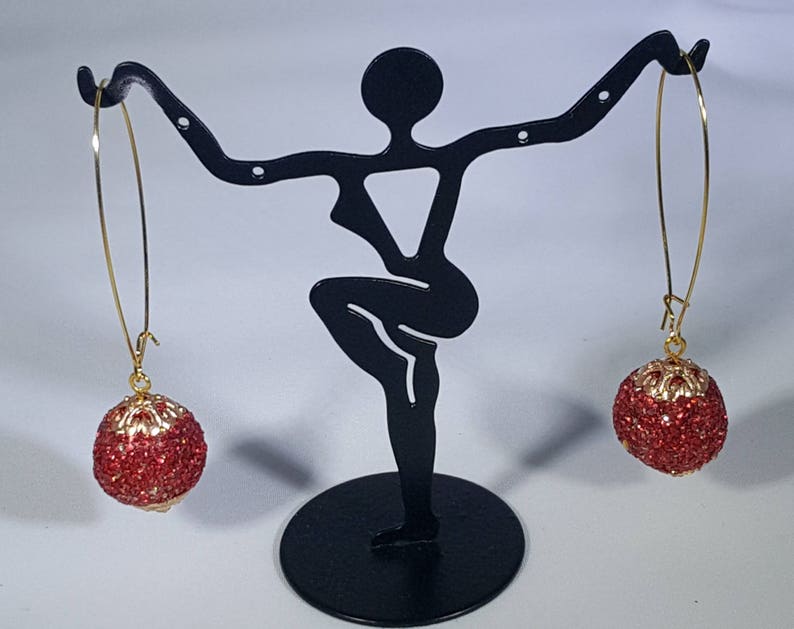 Red Glitter Ball Dangle Earrings