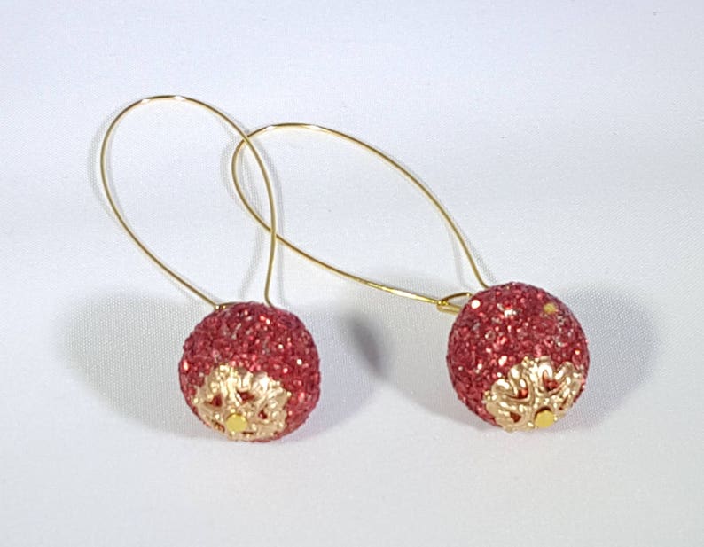 Red Glitter Ball Dangle Earrings