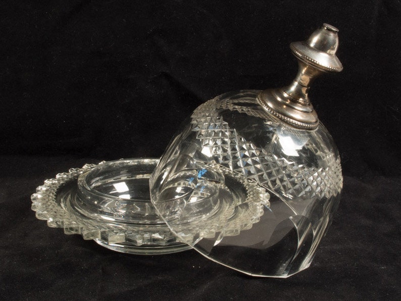 Antique crystal butter dish with silver handle silver Etsy