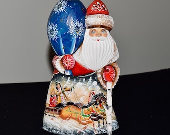 Wooden Christmas Russian Santa Claus 4,33 Figurine Carved and Painted by Russian Artists from Sergiev Posad.Handmade in Russia.