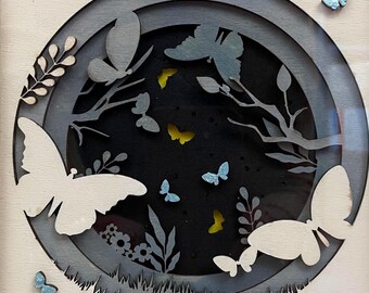 3D layered wooden butterfly picture