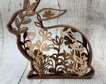 Botanical Easter Bunny Layered Wood Decoration
