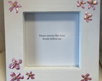 Hand painted wooden block photo frame