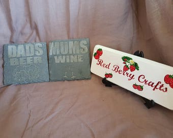 Dads Beer & Mums Wine Natural Slate Coaster