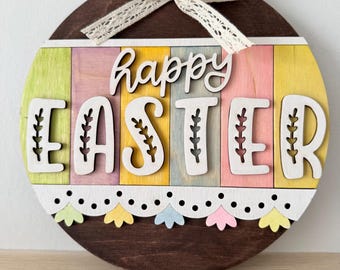 Happy Easter Wooden Sign | Round Layered Easter Decoration