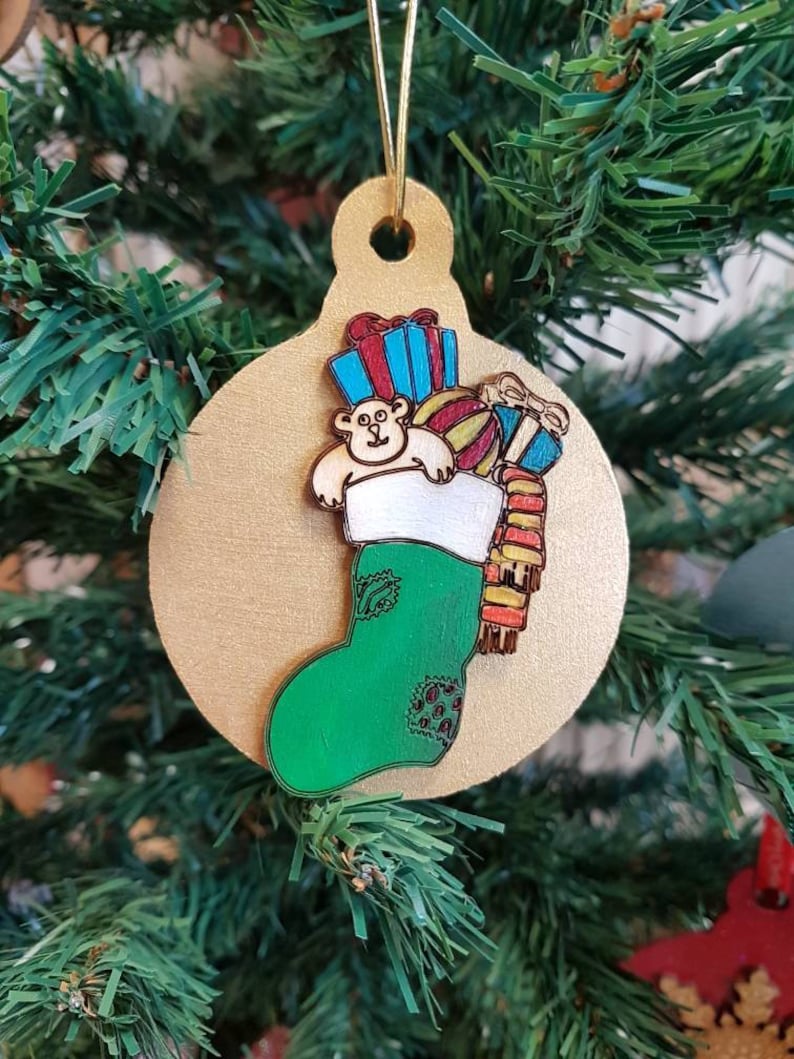 10 Wooden MDF Stocking Shape Embellishment Xmas Tree Hanging Ornament Decor