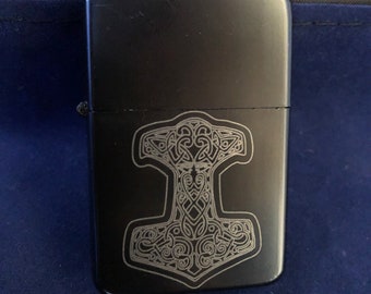 Mjolnir, Thor's Hammer design engraved steel lighter