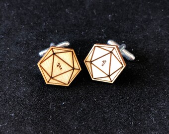 D20 Natural 1 Wood and Silver Plated Cufflinks
