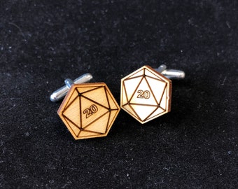 D20 Natural 20 Wood and Silver Plated Cufflinks