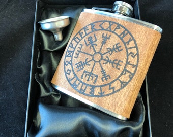 Vegvisir, The Viking Compass Engraved 6oz Stainless Steel Hip Flask