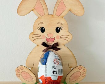 Hand Painted Wooden Easter Bunny Egg Holder | Freestanding Layered Decoration, UK Handmade