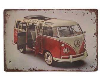 VW Vintage Camper Van Novelty Metal Plaque Sign 30 x20 cm