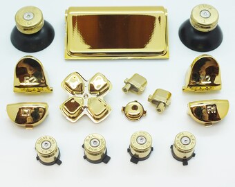 Playstation 4 Gold Bullet Action Buttons & 338 Sniper Thumbs with Replacement Button Mod Kit for PS4 Controller Shell