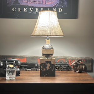 Blantons  Bottle Lamp on  Cigar box Table lamp-Desk lamp-Edison Steampunk lamp-Rustic home decor
