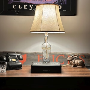 Traveller Bourbon Whiskey Bottle Lamp on Cigar box Table lamp-Desk lamp-Edison Steampunk lamp-Rustic home decor-Gift for men-Farmhouse decor
