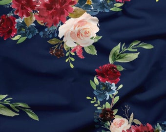 Blue Color Fabric Cotton Cambric Fabric SMIN-FL-1586A Sewing Fabric Crafting Decorative Fabric Black Sketch Floral Printed Fabric