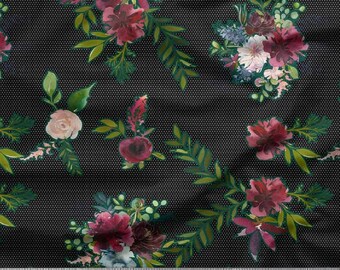 Blue Color Fabric Cotton Cambric Fabric SMIN-FL-1586A Sewing Fabric Crafting Decorative Fabric Black Sketch Floral Printed Fabric