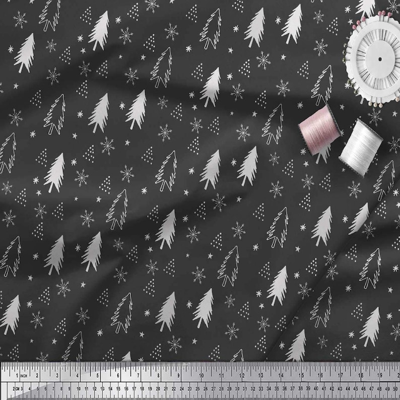 Home Decor Fabric Dressmaking Material SMIN-XM-536A-42 Fabric by The Yard Cotton Cambric Fabric Sewing Fabric Christmas Tree Printed