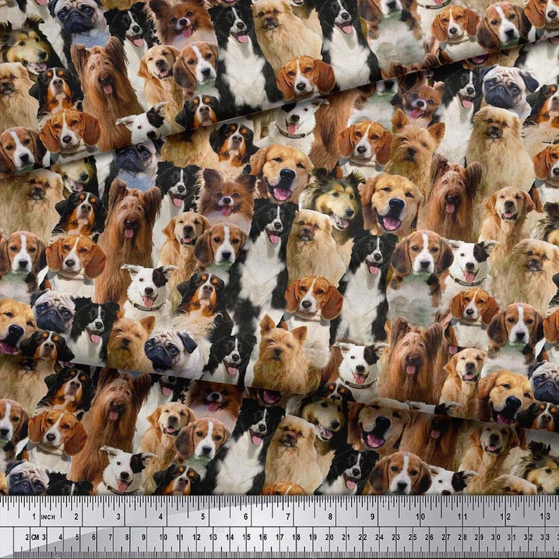 Multicolour Dog Print Fabric Decorative Fabric Cotton Etsy