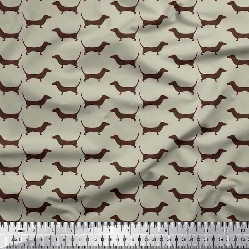 Fabric By The Yard Greenish Beige Color Fabric Craft Fabric Craft Decorative Fabric Dog Print Fabric SMIN-DG-55D Cotton Cambric Fabric