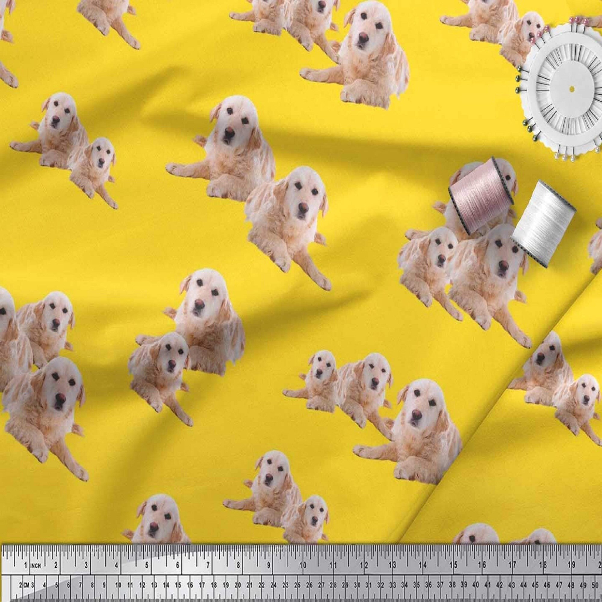 Golden Retriever Dog Printed Fabric Animal Print Fabric Etsy
