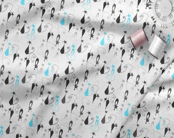 Cotton Cambric Fabric, Cat Animal Printed, Home Decor Fabric, Turquoise Green Fabric, Fabric For Sewing, Fabric By The Yard, SMIN-AN-56A-42