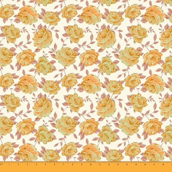 Golden Yellow Rose Floral Print Dressmaking Material Home Etsy