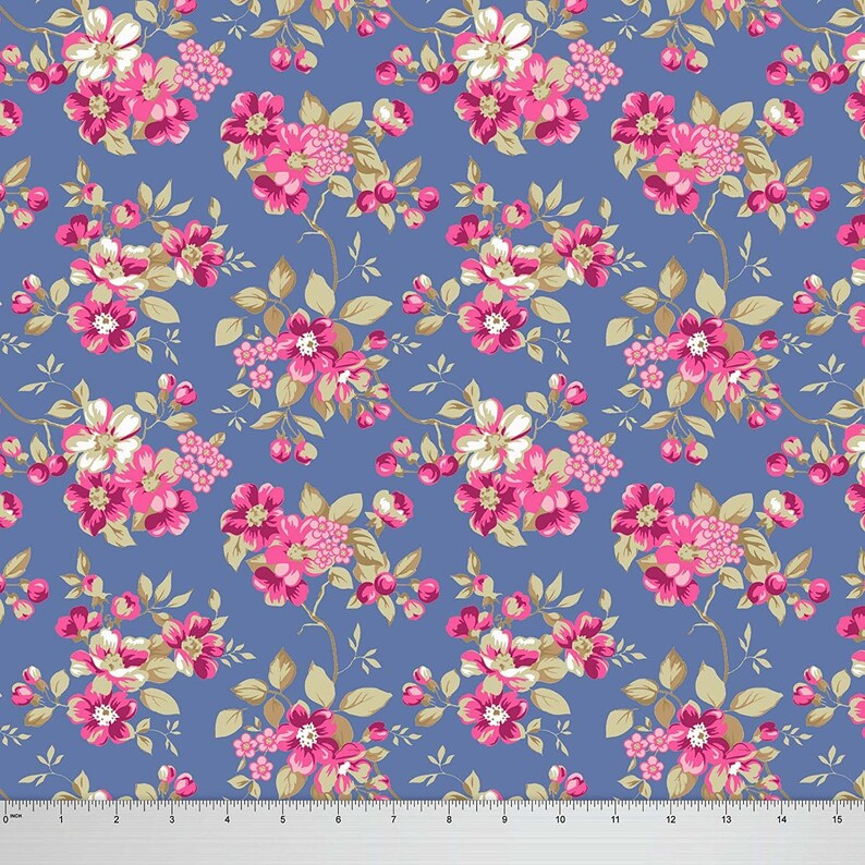 Sewing Material Fabric By The Yard SMIN-FL50H Silk Fabric Velvet Fabric Home Decor Fabric Cotton Fabric Grayish Blue Floral Print
