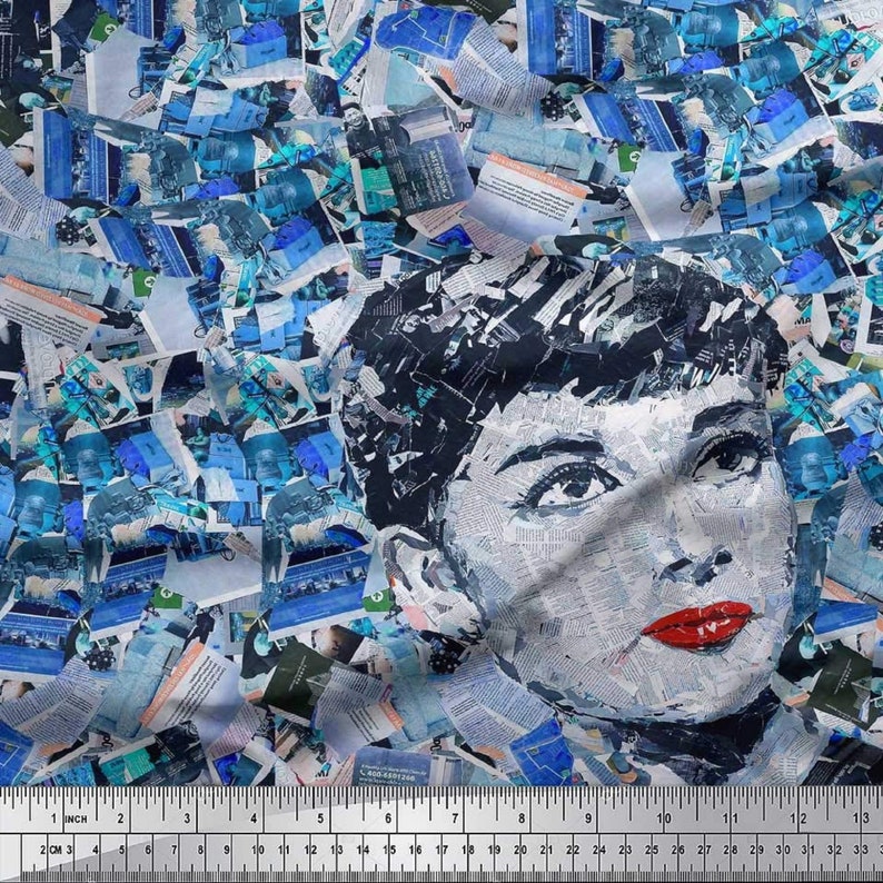 SMIN-FC-14B-42 Fabric By The Yard Blue Cotton Cambric Fabric Sewing Fabric News Paper /& Women Face Printed Fabric Home Decor Fabric