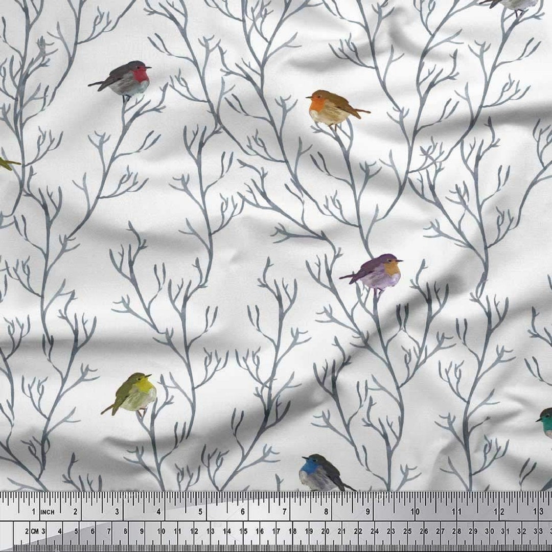 Bird Print Fabric Dressmaking Fabric Cotton Cambric Home Etsy
